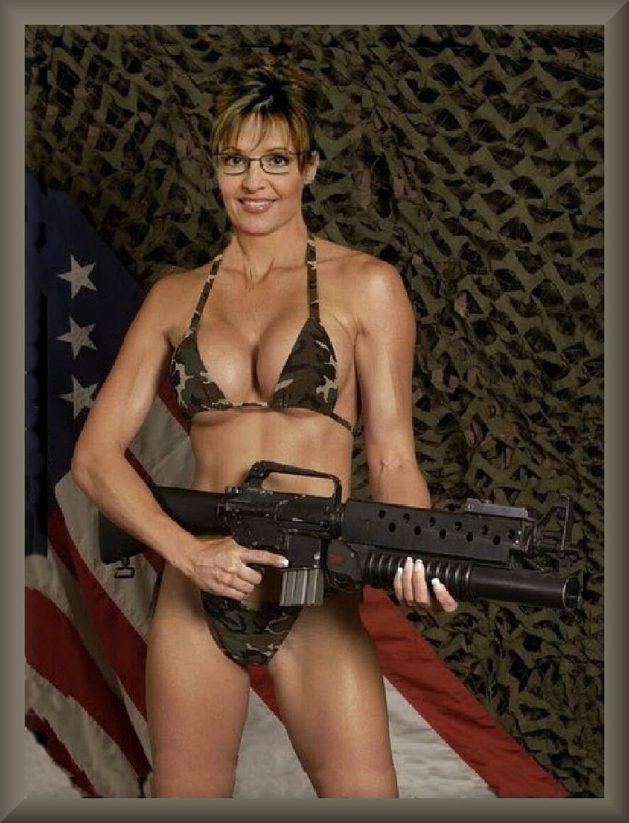 Sexy Sarah Palin Army Bikini & Gun, Toolbox - Cabinet Magnet, 42 MIL