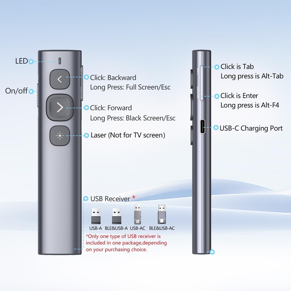 N95 Bluetooth Presentation Clicker with USB-A Receiver, PowerPoint Clicker fo...