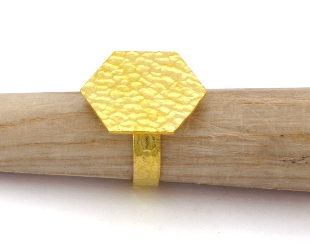 Hexagonal Hammered Adjustable Ring Blank - Raw Brass (25mm Blank ) 4952