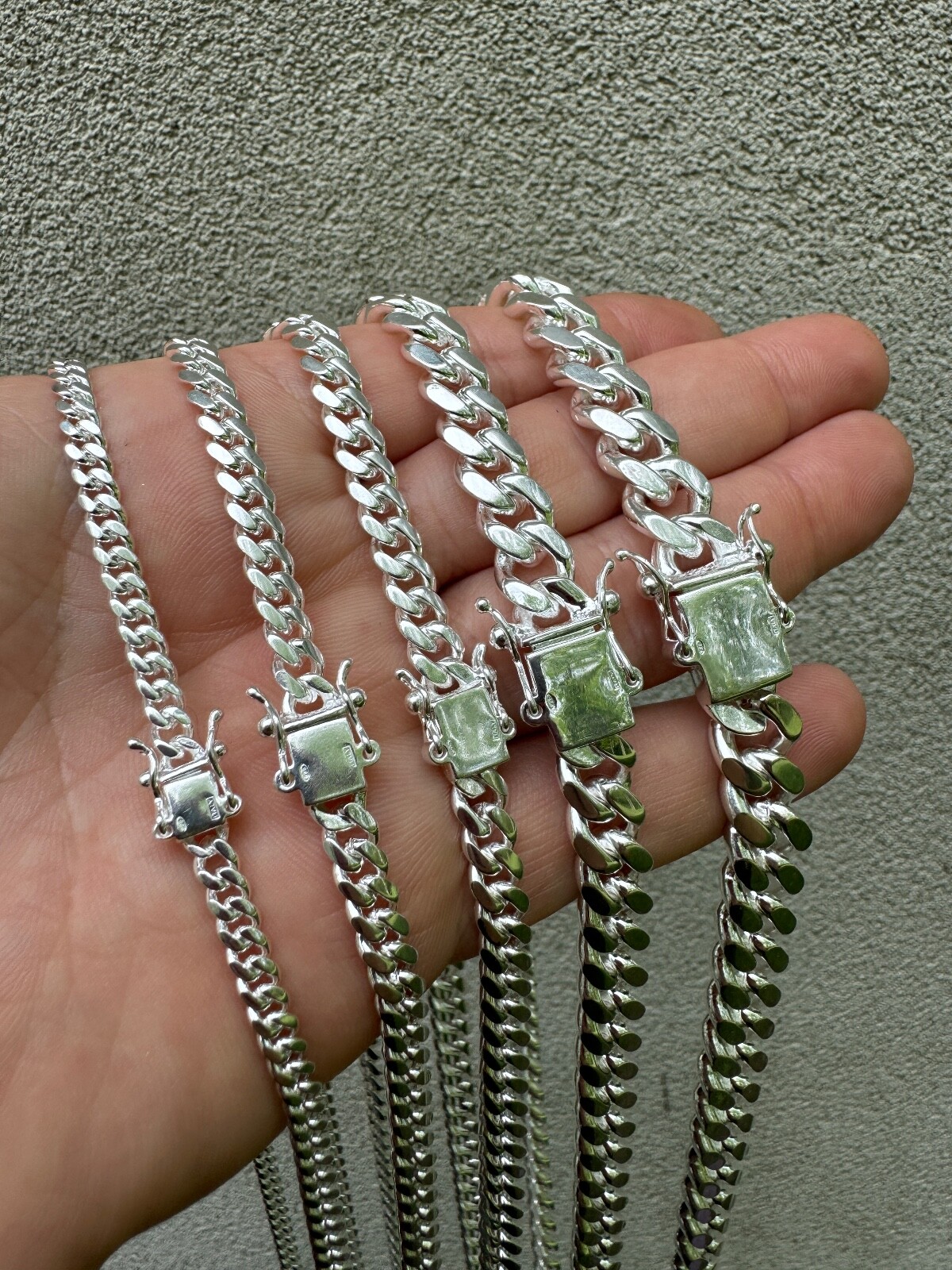 Real Miami Cuban Link Chain Or Bracelet Solid 925 Sterling Silver Box Lock ITALY