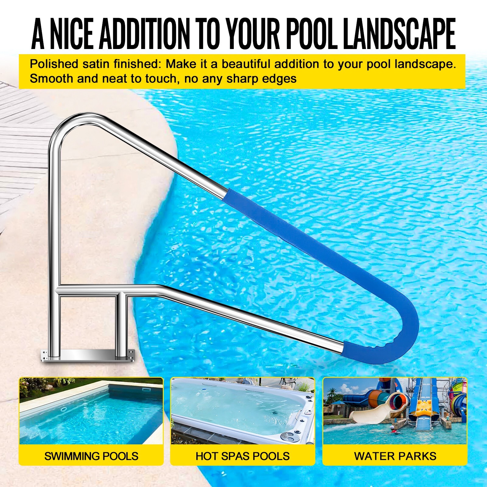 Pool Handrail Swimming 55'' x 32'' Pool Stair Rail Stainless Steel Pool Railing