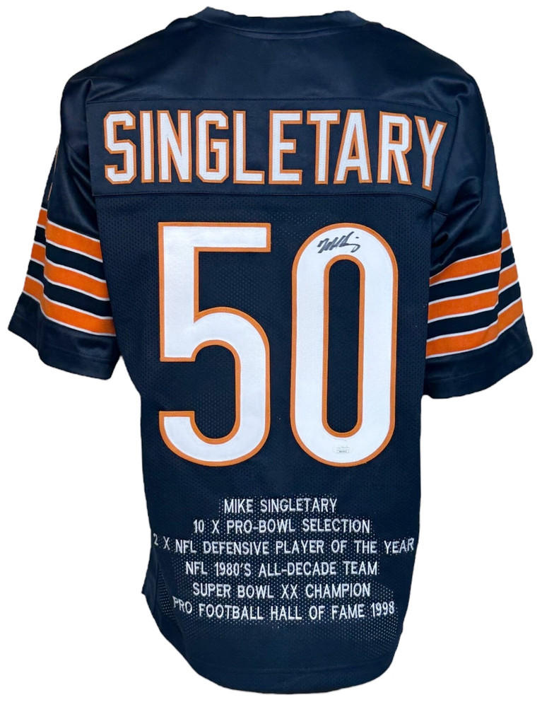 Chicago Bears Mike Singletary Autographed Pro Style Blue Stat Jersey JSA Auth...
