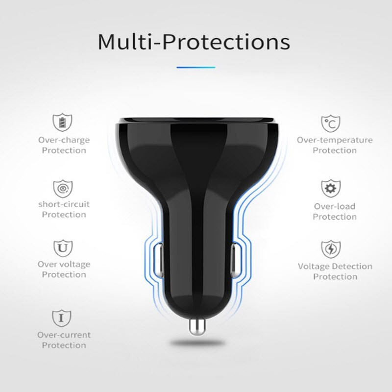 3 Port USB Car Fast Charging Safe Adapter for Phone Android iOS Type-C Charger