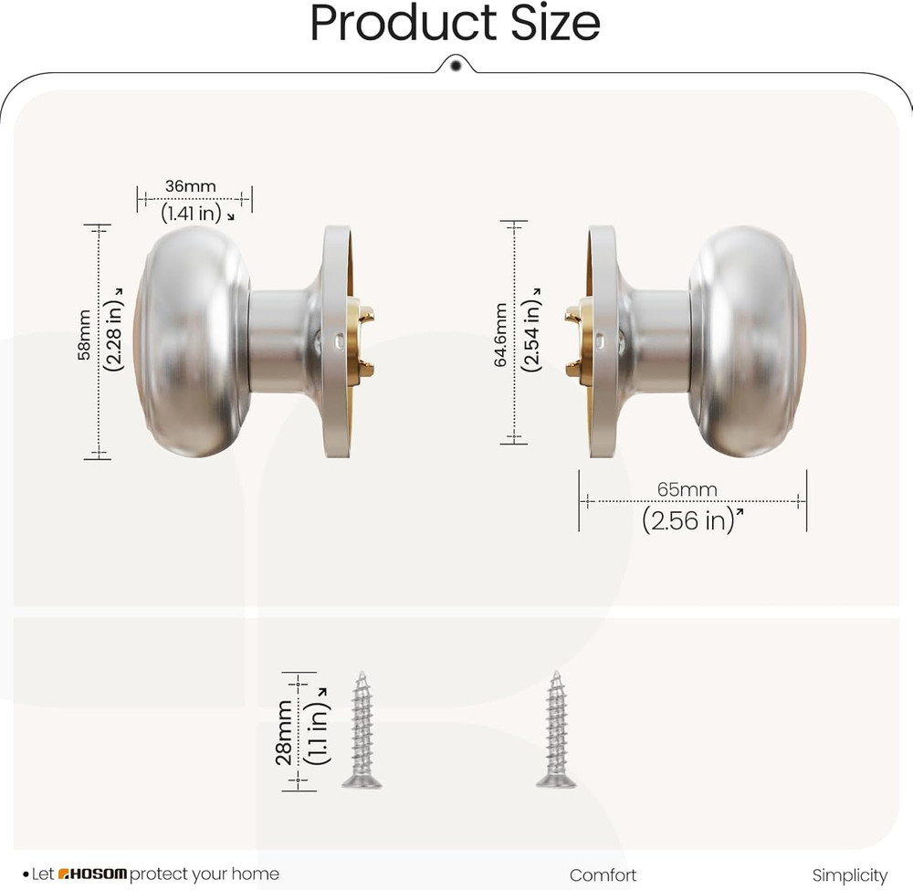 2 Pack Dummy Door Knob, Keyless Closet Door Knobs Satin Nickel Dummy Door Handle