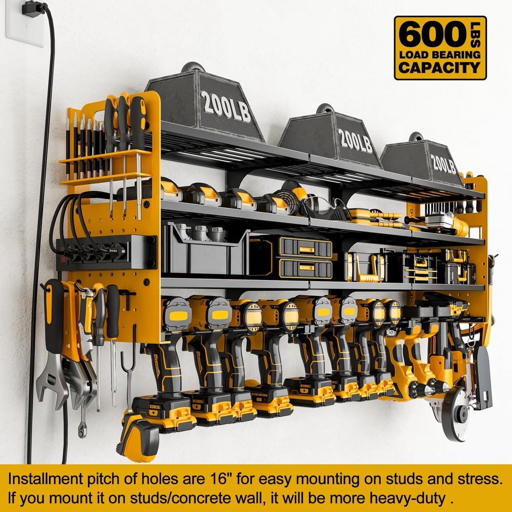12 Cordless Drill Holder Large Power Tool Organizer Wall Mount with Side Pegb...