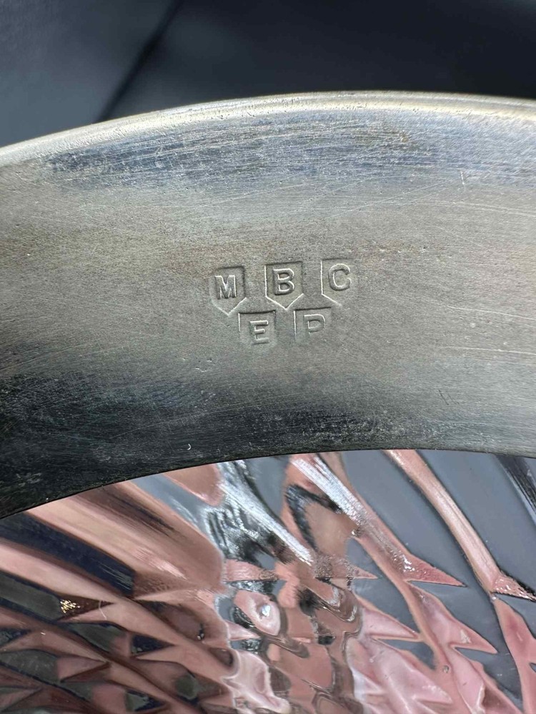 VTG Silverplate Openwork Serving Dish w/ Handles & Glass Insert Monogram MBC EP