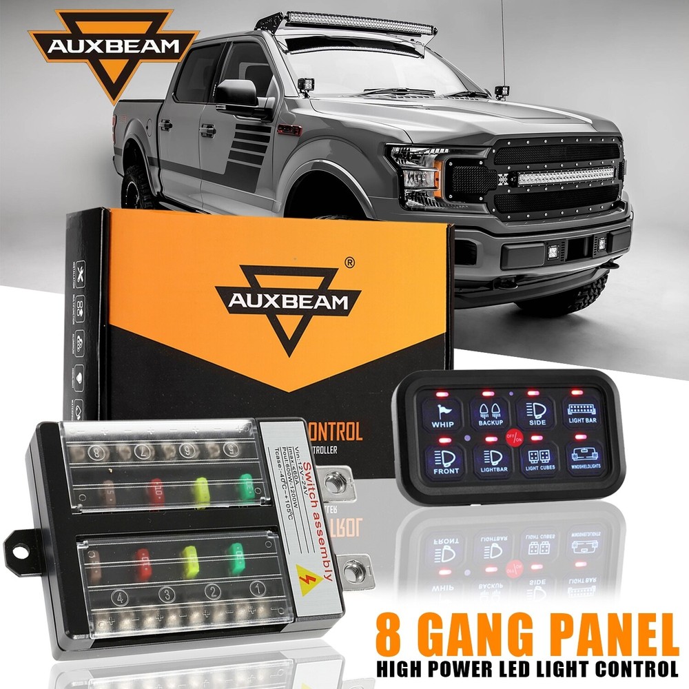 AUXBEAM 8 Gang Switch Panel LED Whip Light Toggle System Control ATV UTV 4WD 12V