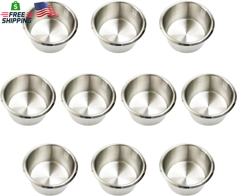 Game Table Cup Holder Insert - 10 Stainless Steel Drop in Large Drink Cup Holder