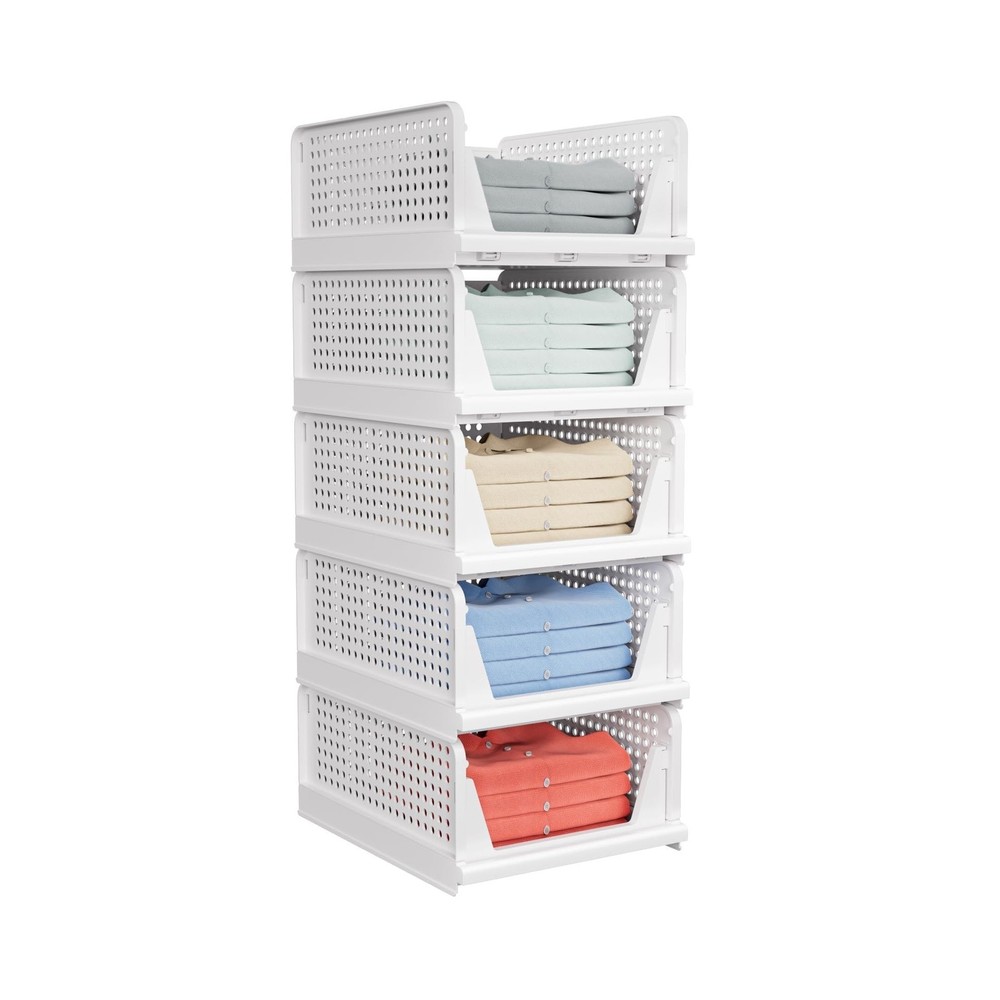 5 Pack Stackable Closet Storage Basket - Stackable Storage Bins, Multifunctio...