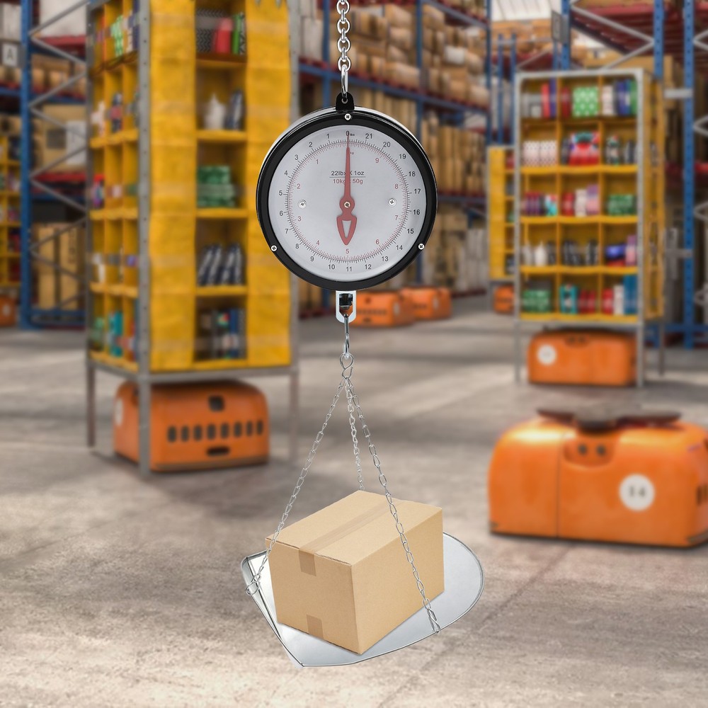 Double-Sided Dial Hanging Scale 22lbs with Galvanized Tray for Easy Weighing