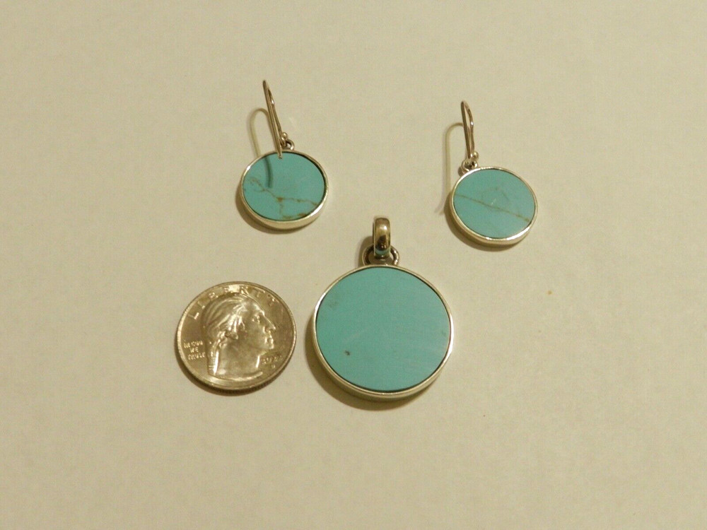 Silver Ornate Beaded Turquoise Pendant & Earring Set