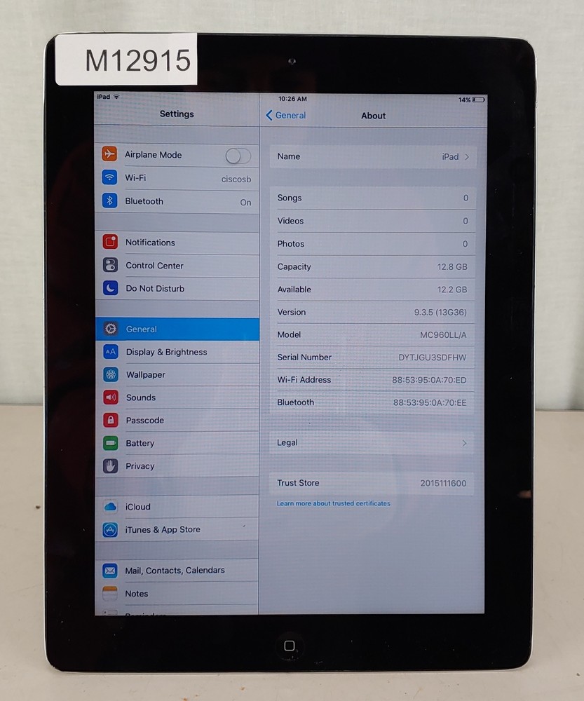 Apple iPad 2 A1395 MC960LL/A 16GB iOS 9.3.5