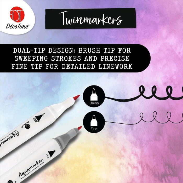 DecoTime Stackable 12 Professional Aquamarkers - Dual Tip Water Based - Various