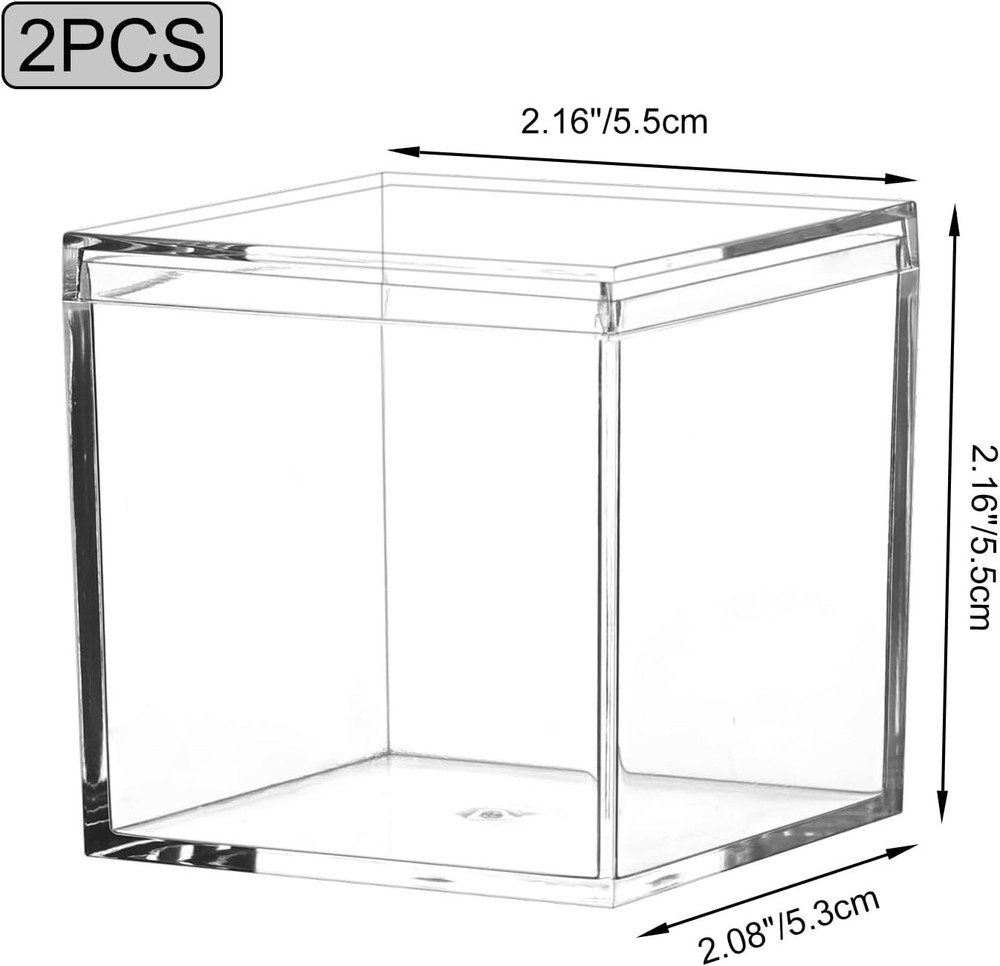 Small Acrylic Box Clear, 2Pcs Plastic Square Cube Containers with Lid Storage...