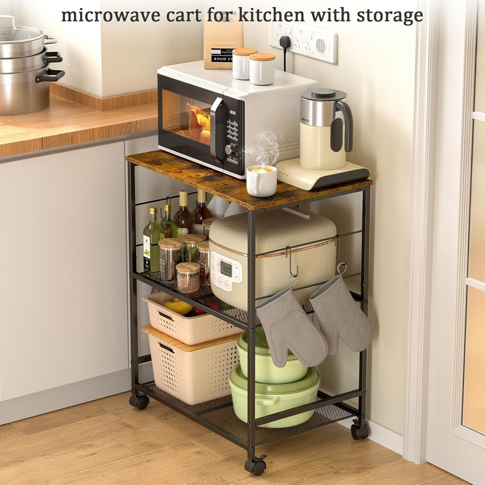 Compact Kitchen Utility Cart with Wheels - Ideal Microwave & Coffee Station