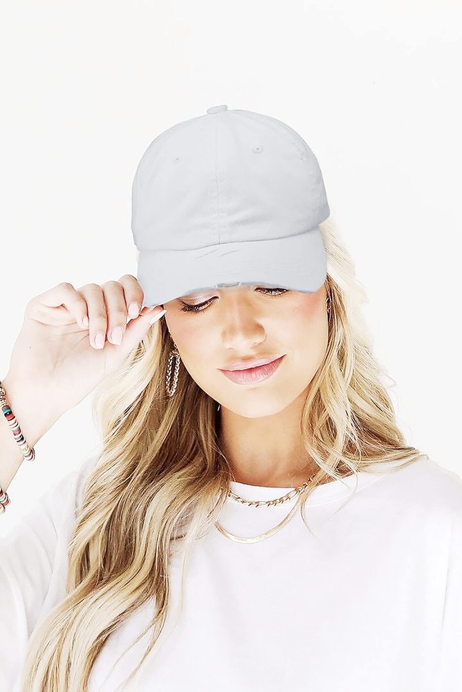 Ponytail Baseball Hat Distressed Retro Washed Womens Twill Medium Black+white