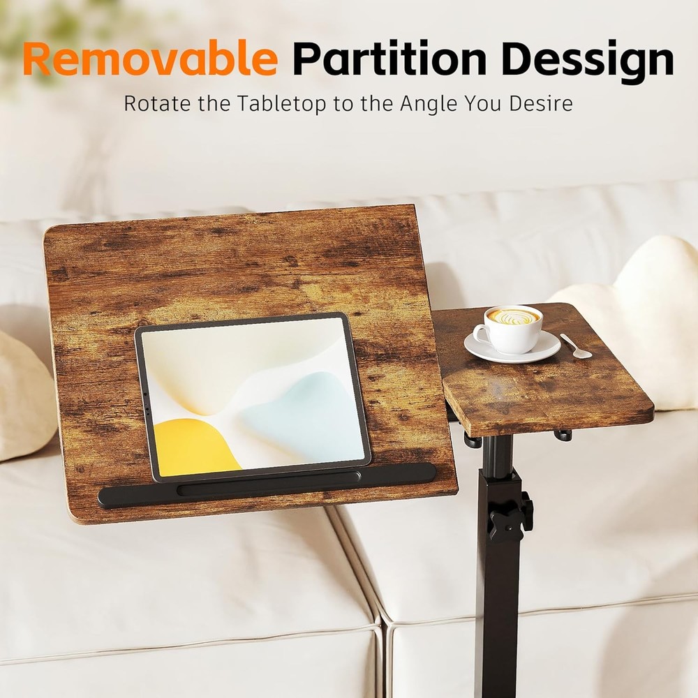 Overbed Bedside Desk Mobile Rolling Laptop Stand Tilting Overbed Table W/ Wheels
