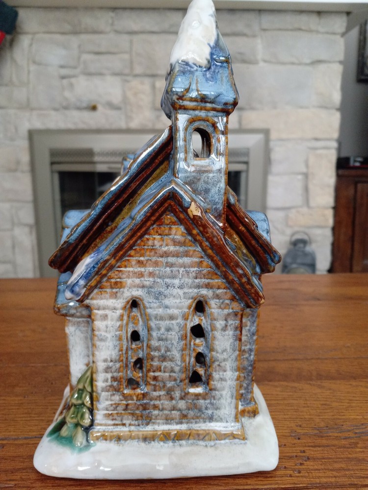 Festive Winter Porcelain Church Tealight Holder