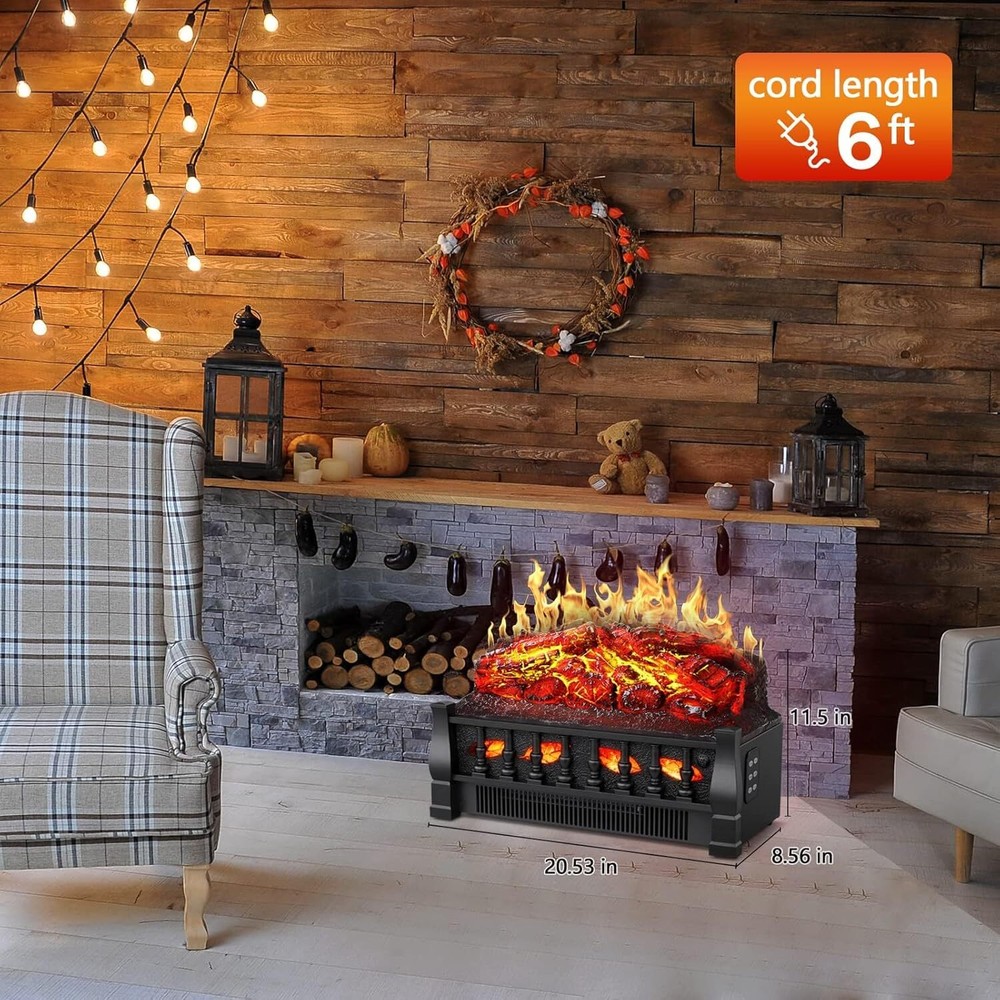 Electric Fireplace Log Set Heater 21IN, Remote , Flame Brightness Adjustable