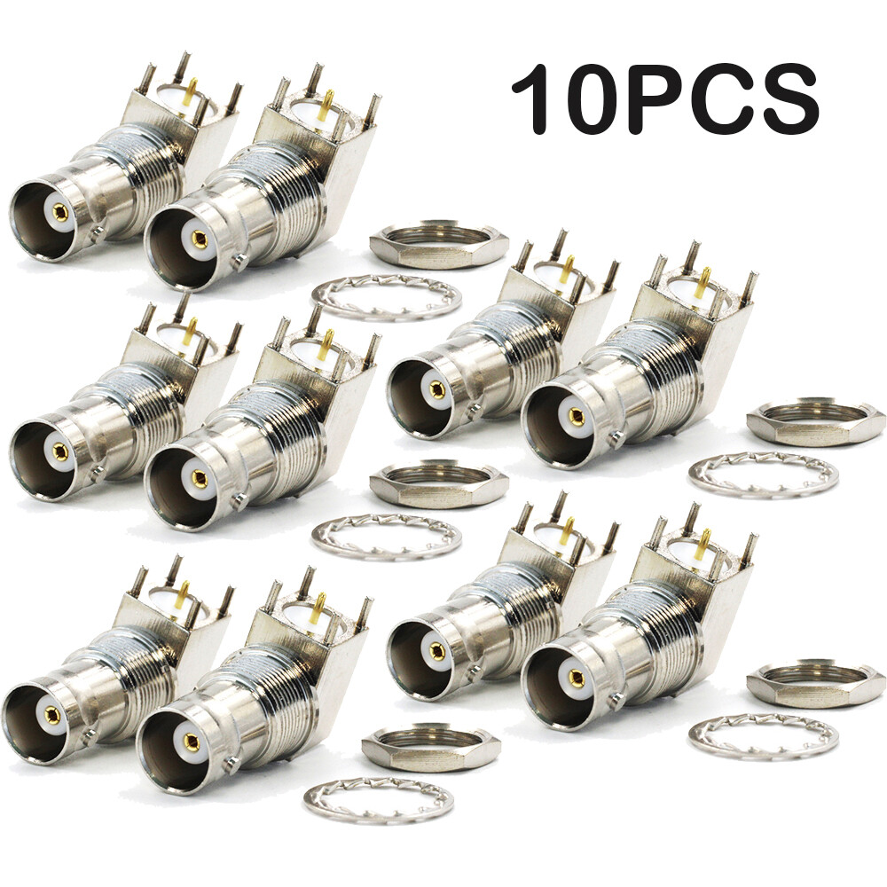 10Pcs BNC female bulkhead 90° solder PCB mount right angle connector