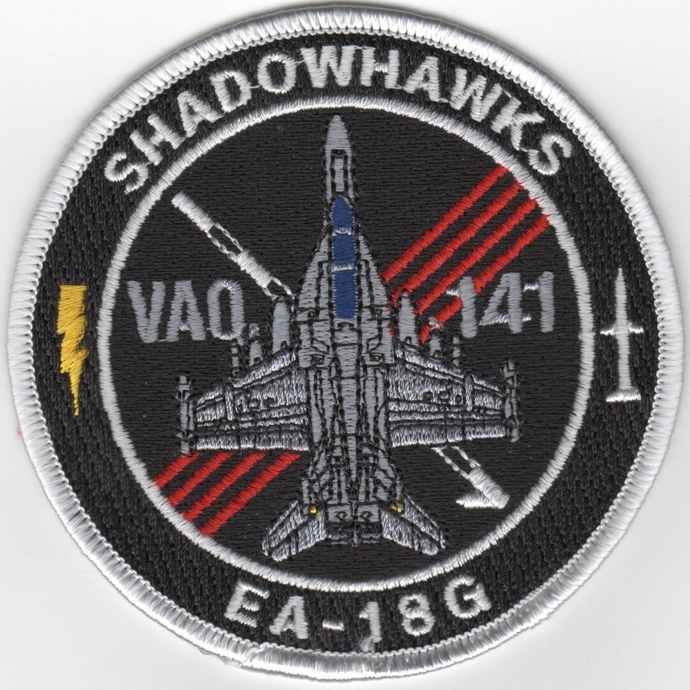 USN NAVY VAQ-141 E/A-18G BULLET EAS SHADOWHAWKS BLACK RED EMBROIDERED PATCH
