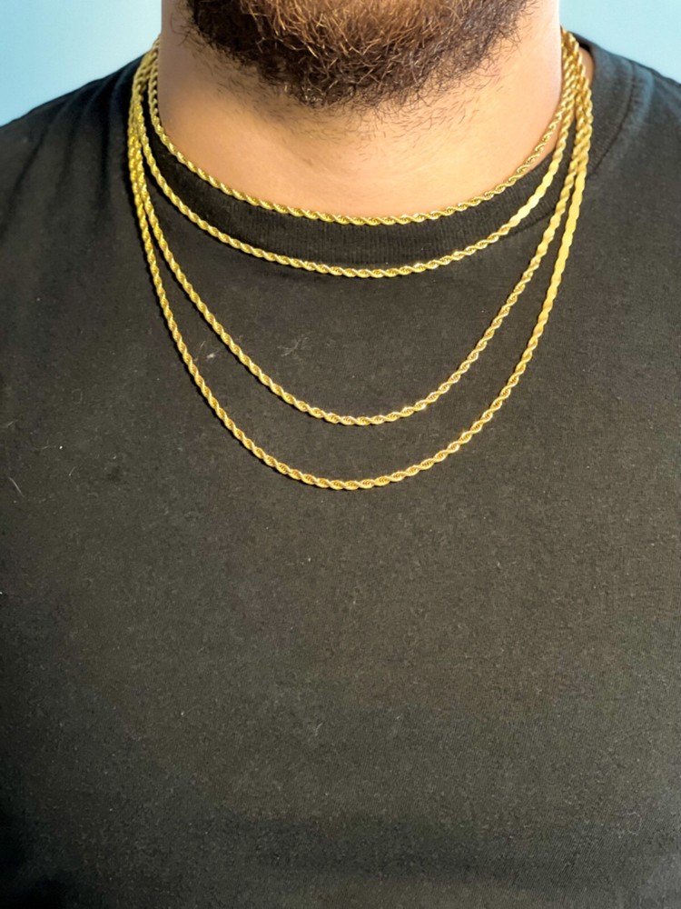 gold plattered gold chain 3mm Cuban link rope chain 