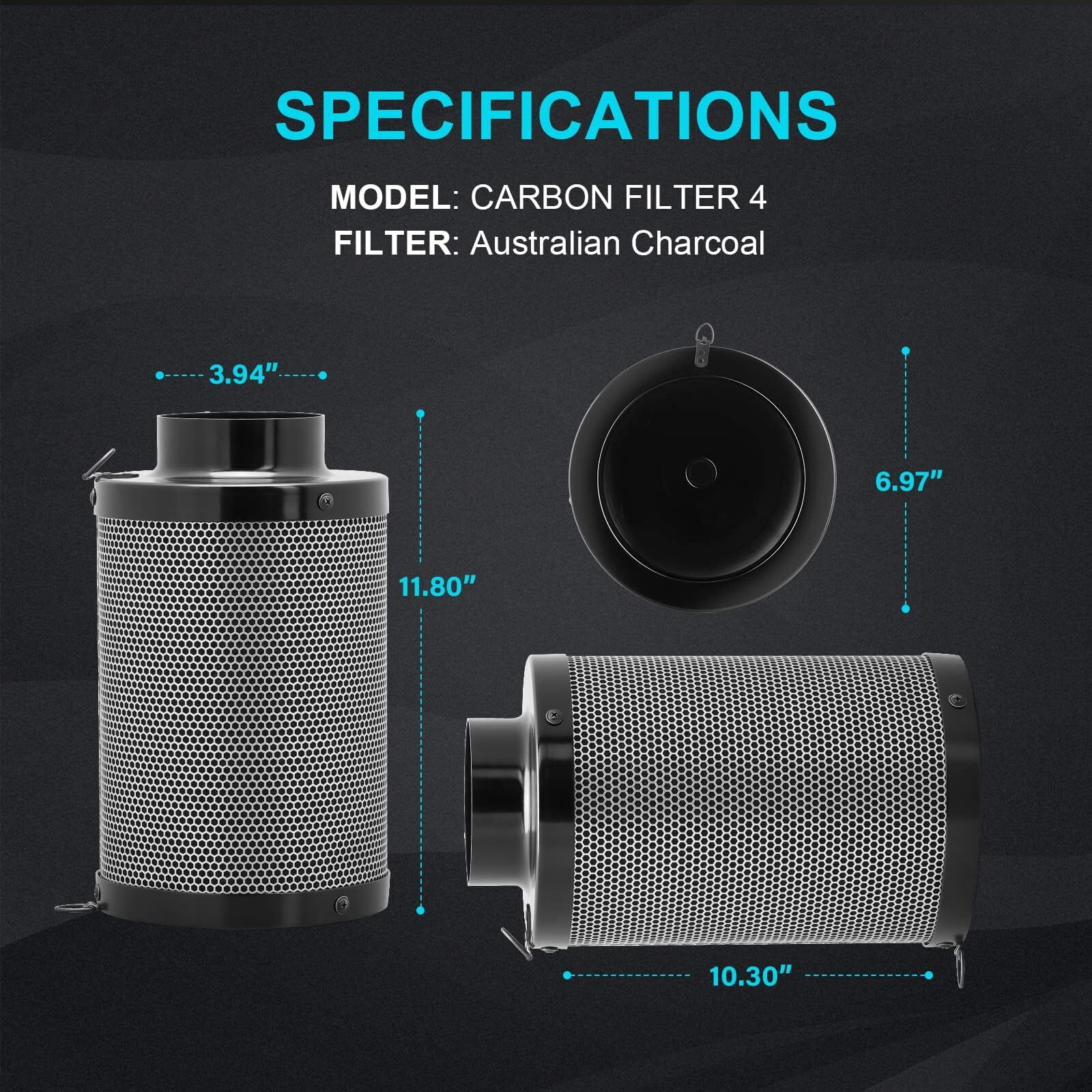 4/6 Inch Air Carbon Filter with Australia Virgin Charcoal for Inline Fan