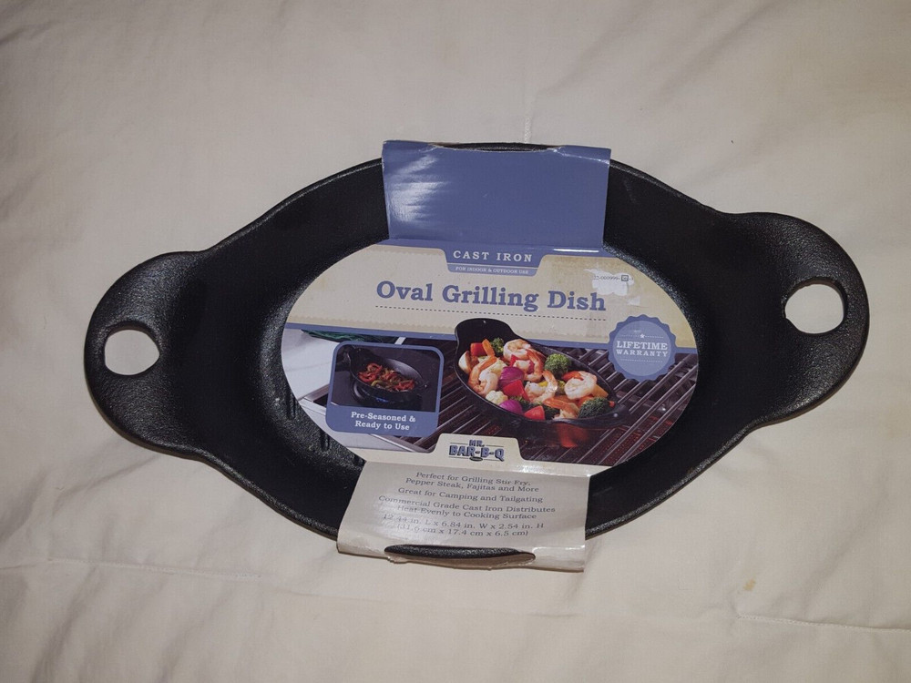 Mr. Bar-B-Q Oval Cast Iron Grilling Dish - New