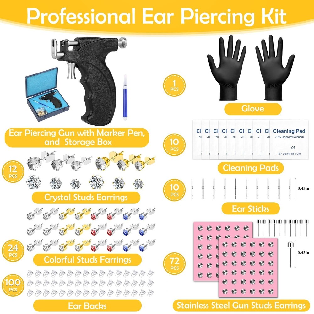 Professional Ear Piercing Gun, Reusable Machine with Dark Black