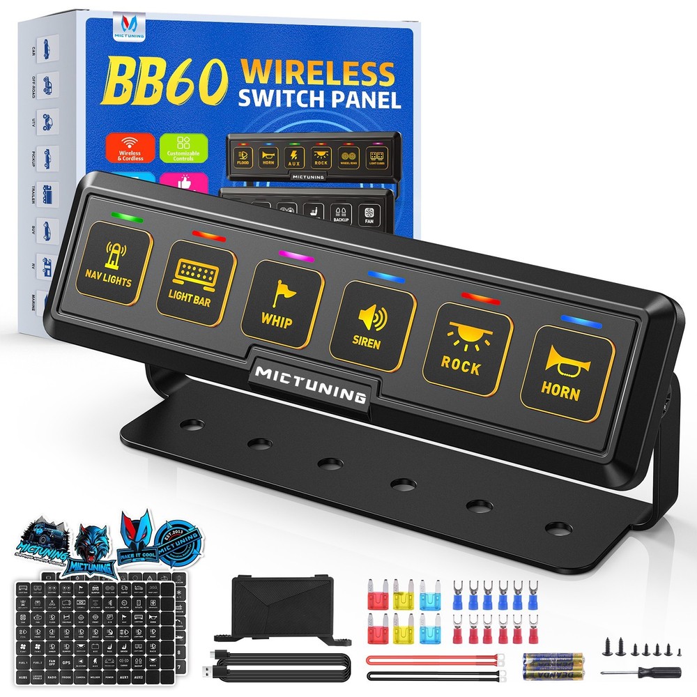 BB60 Wireless 6 Gang Switch Panel, Auxiliary LED Light Bar Switch Remote Control