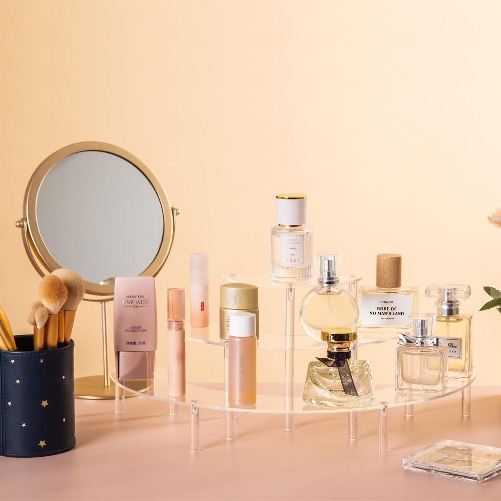 Acrylic Display Riser - 3 Tier Clear Cupcake Stand, Perfume Organizer, Half M...