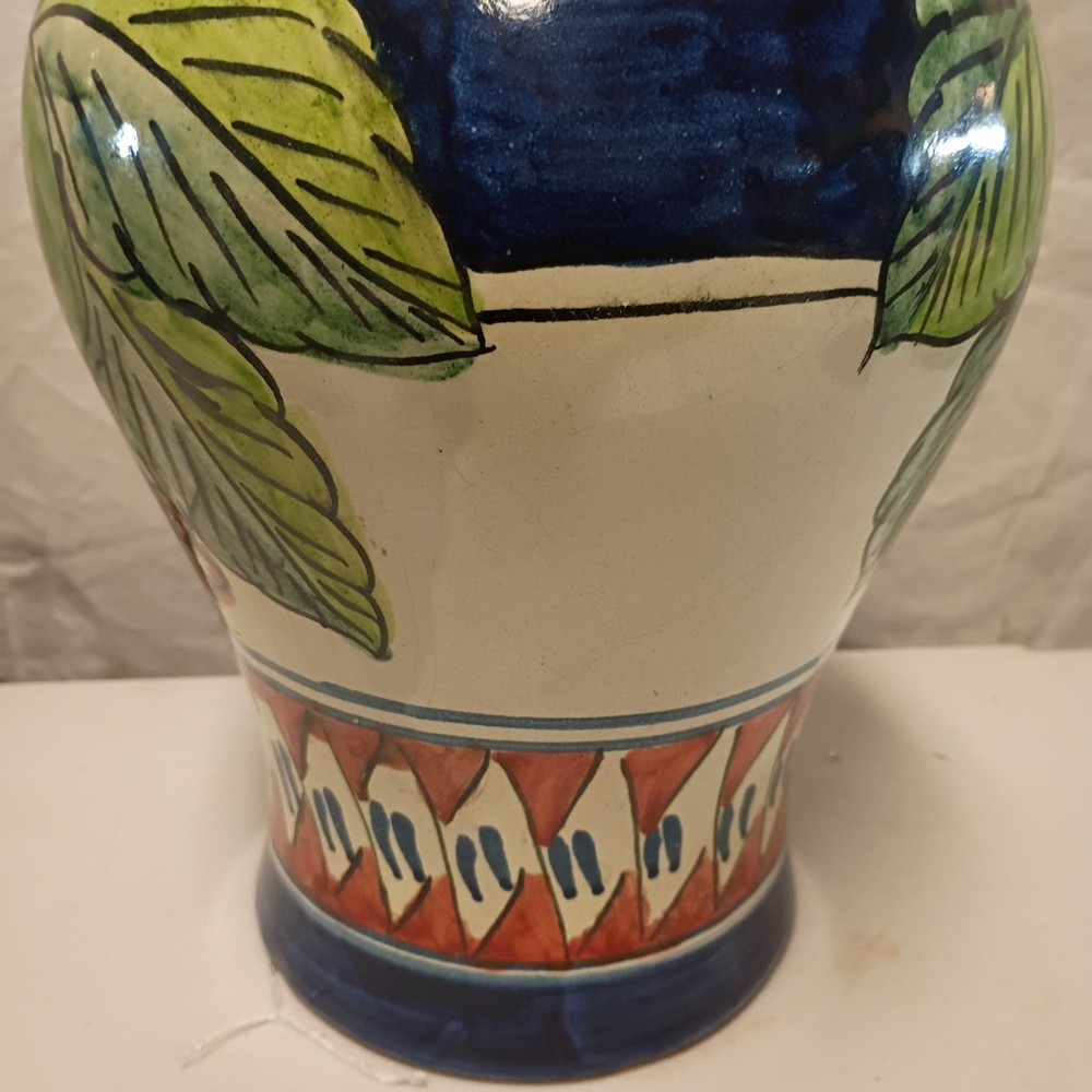 T Ruth Mexx Hand Painted Vase With Lid 13.5"Height 8" Width