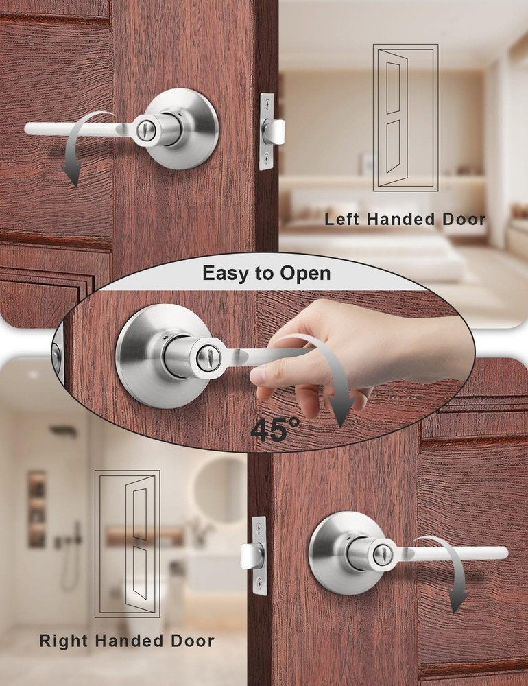 Mengico 6 Pack Privacy Door Handle, Satin Nickel Interior Door Knobs for Bed ...