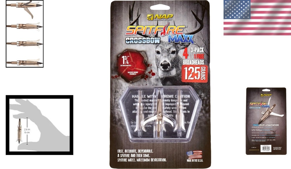 Mechanical Broadhead 4-Pack: NAP Spitfire Maxx 125 Grain with Accurate Precision