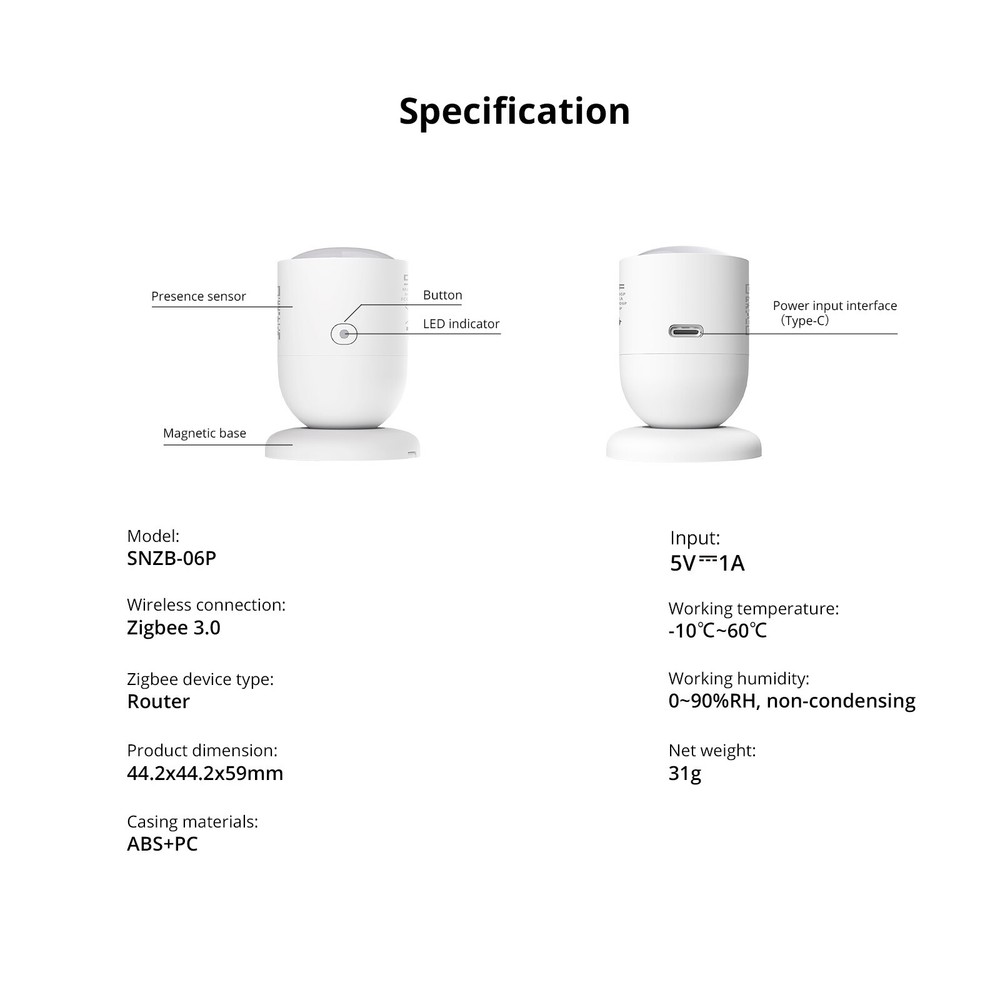 3Pack SONOFF SNZB-06P Zigbee Human Presence Sensor Rardar Detector Motion Sensor
