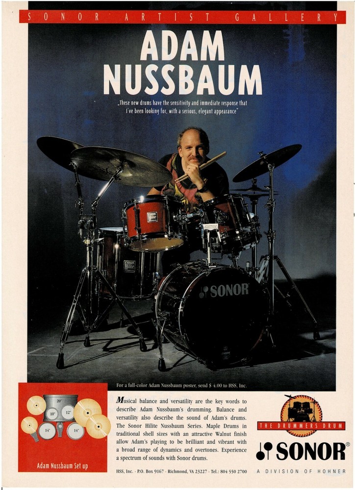 SONOR DRUMS - ADAM NUSSBAUM - 1994 Print Ad