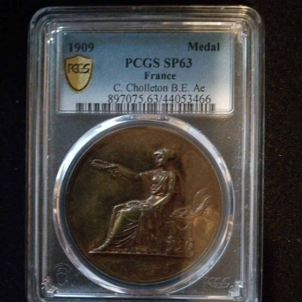 1909 C. Cholleton B.E. Ae French Medal PCGS SP63