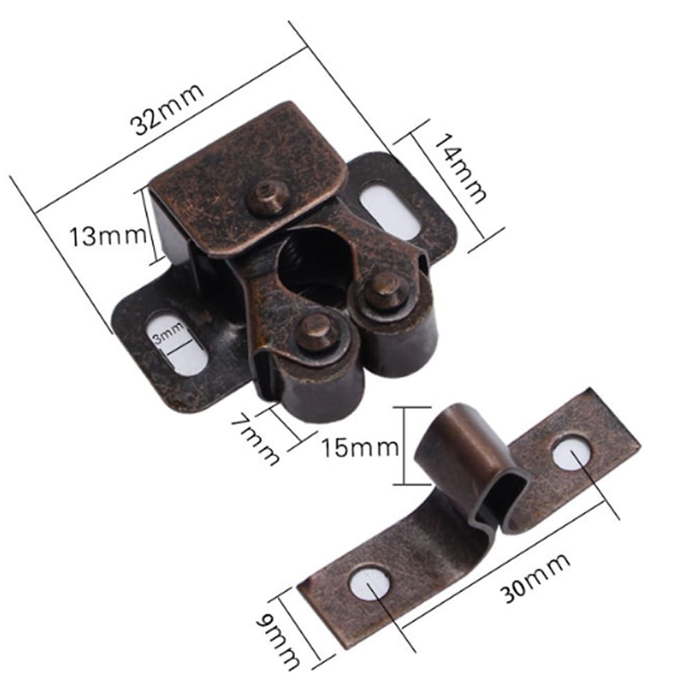 6 Pack Cabinet Latch - Double Roller Catch Hardware for 6 Pieces, Bronze