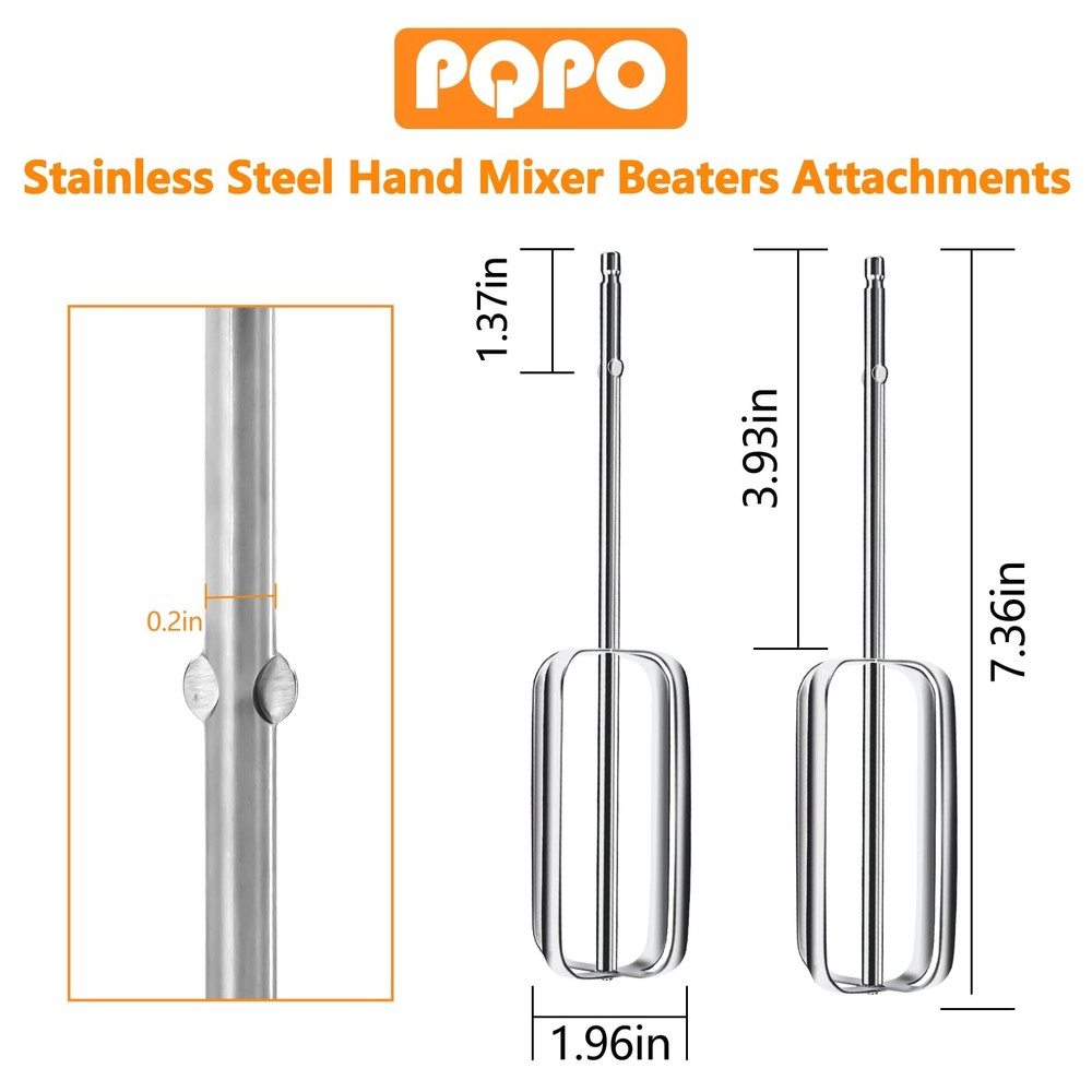 2 Pcs Hand Mixer Beaters Stainless Steel Attachments Compatible with silver