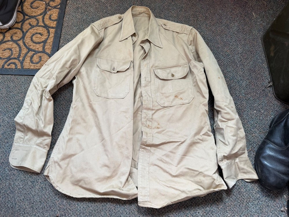 ORIGINAL WWII US ARMY OFFICER "KHAKI" FIELD SHIRT- LARGE LONG 16X35