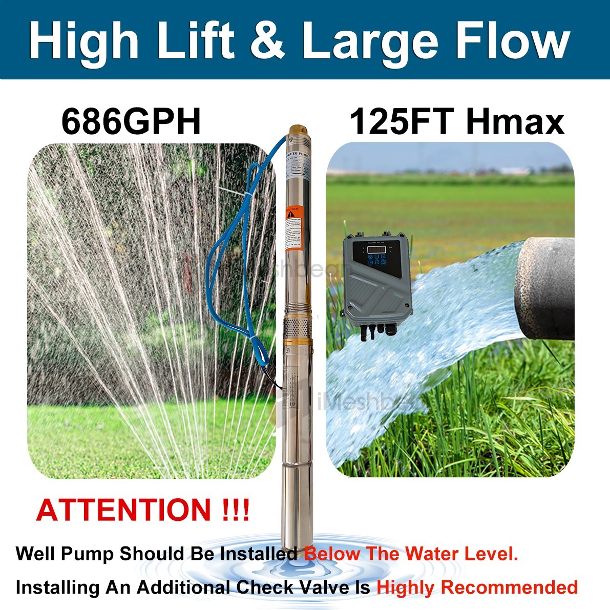 2" OD Solar Pump Submersible Pump Bore DC24V 250W Deep Well Pump+MPPT Controller