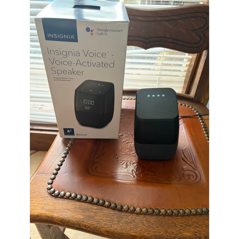 Insignia Voice Smart Speaker Google Assistant Bluetooth Clock Temp Display Black