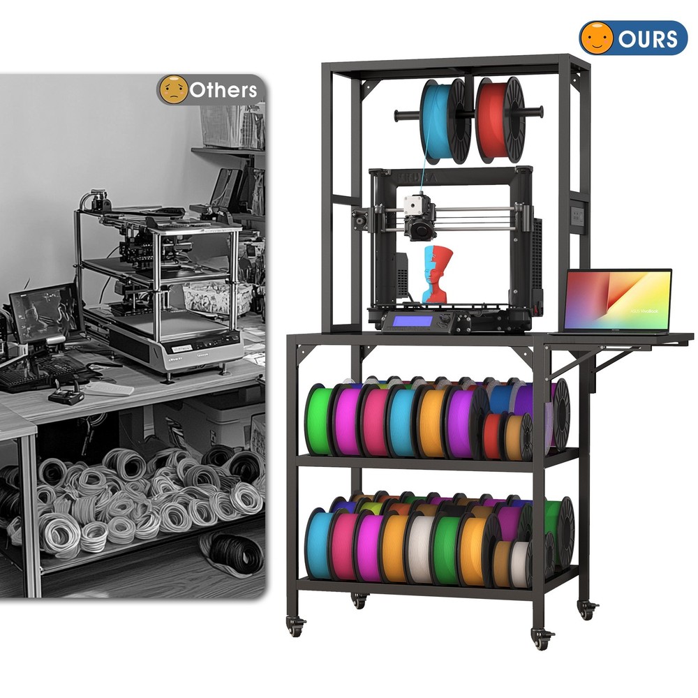 3D Printer Stand with Filament Storage Rack,T-Shaped Spools Holder Rack w/Wheels