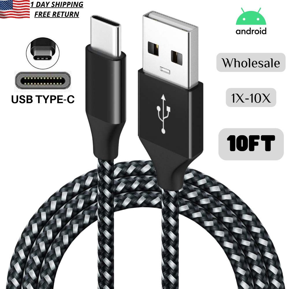 10x For Samsung Android Phone 10ft USB Type C Fast Charger Charging Cable Lot
