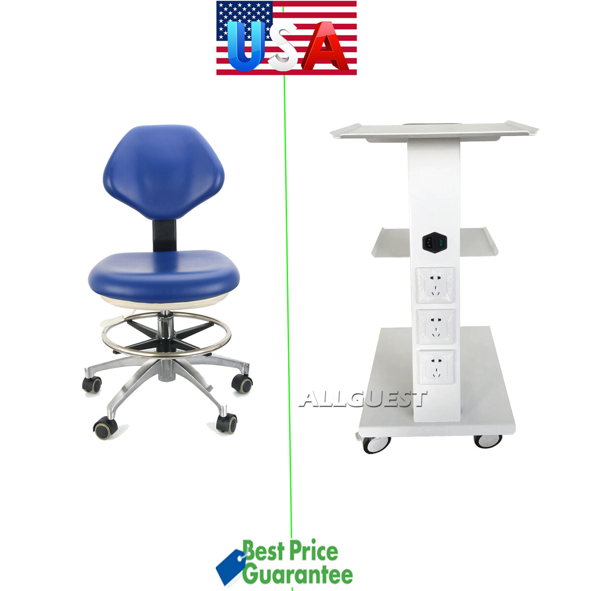 Dental Medical Trolley Built-in Socket Cart/Doctor Stool Adjustable Mobile Chair