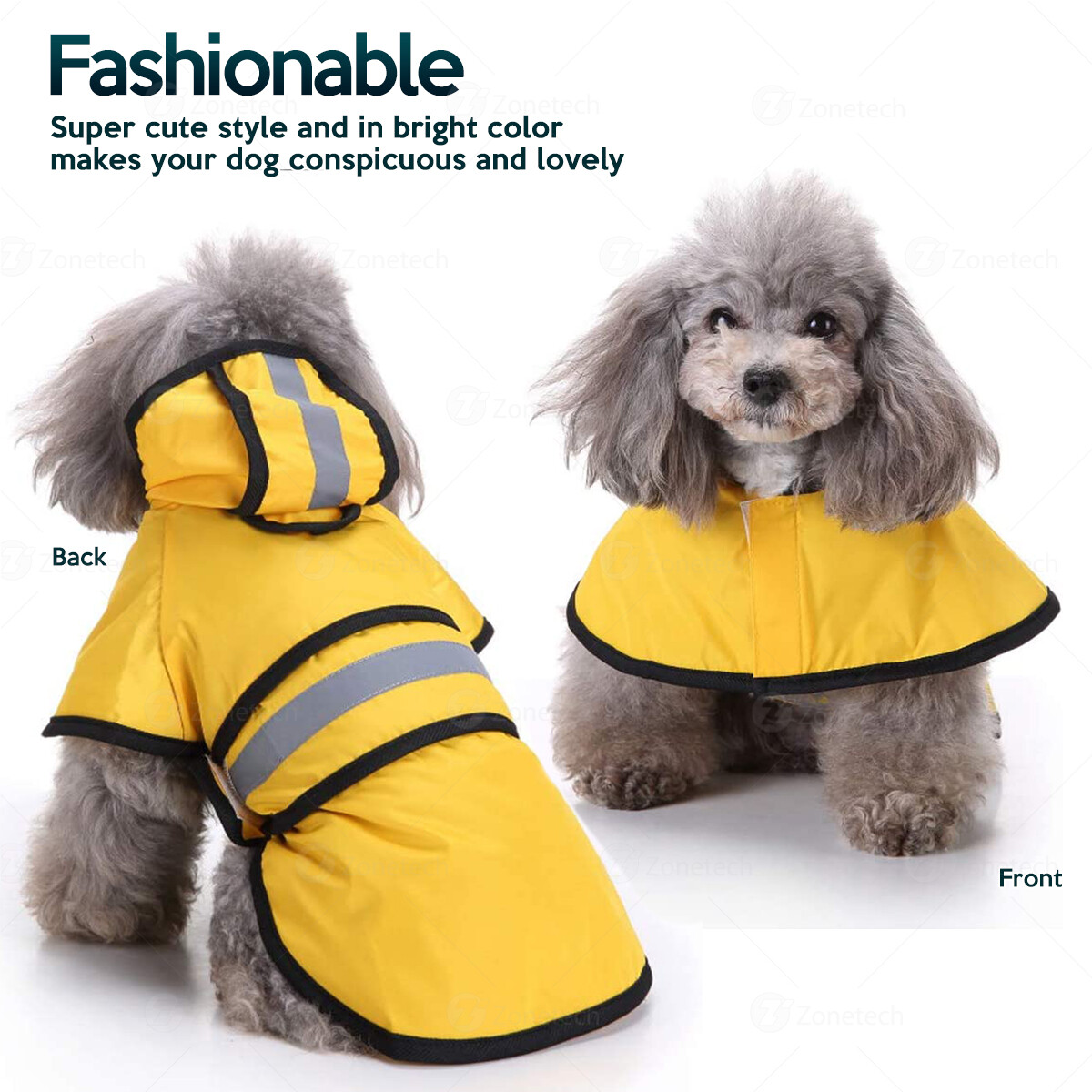 Zone Tech Pet Dog Raincoat Protection Hood Medium with Reflective Stripe Strip