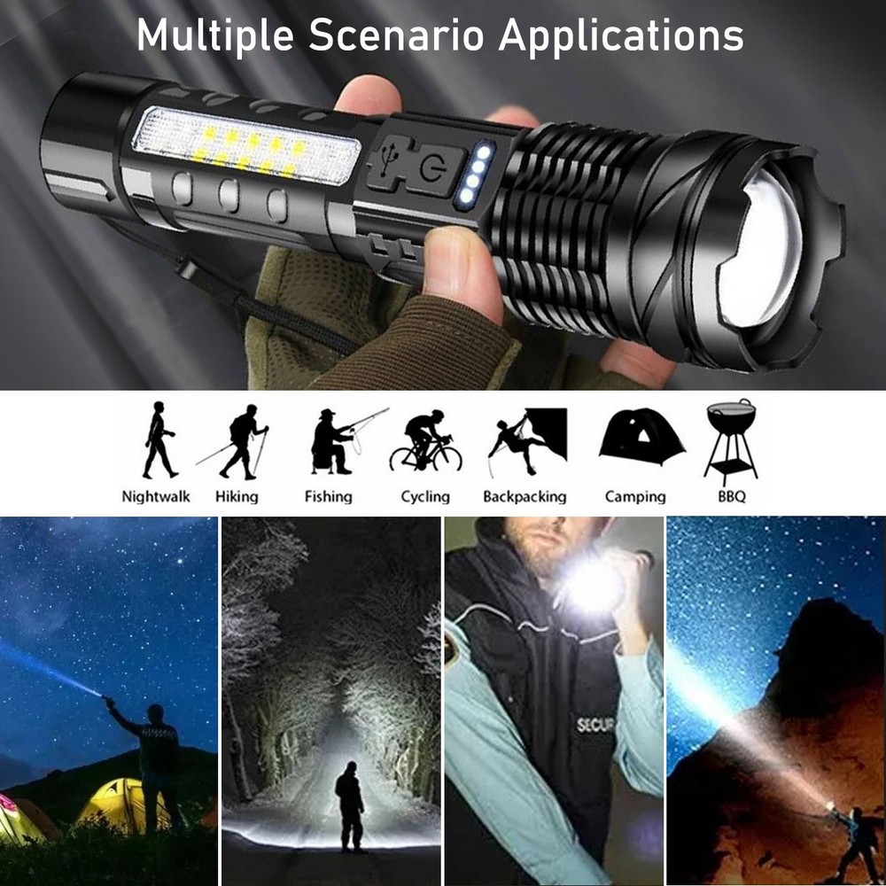 2Pack USB Rechargeable LED Flashlight Zoomable for Camping Hiking & Work