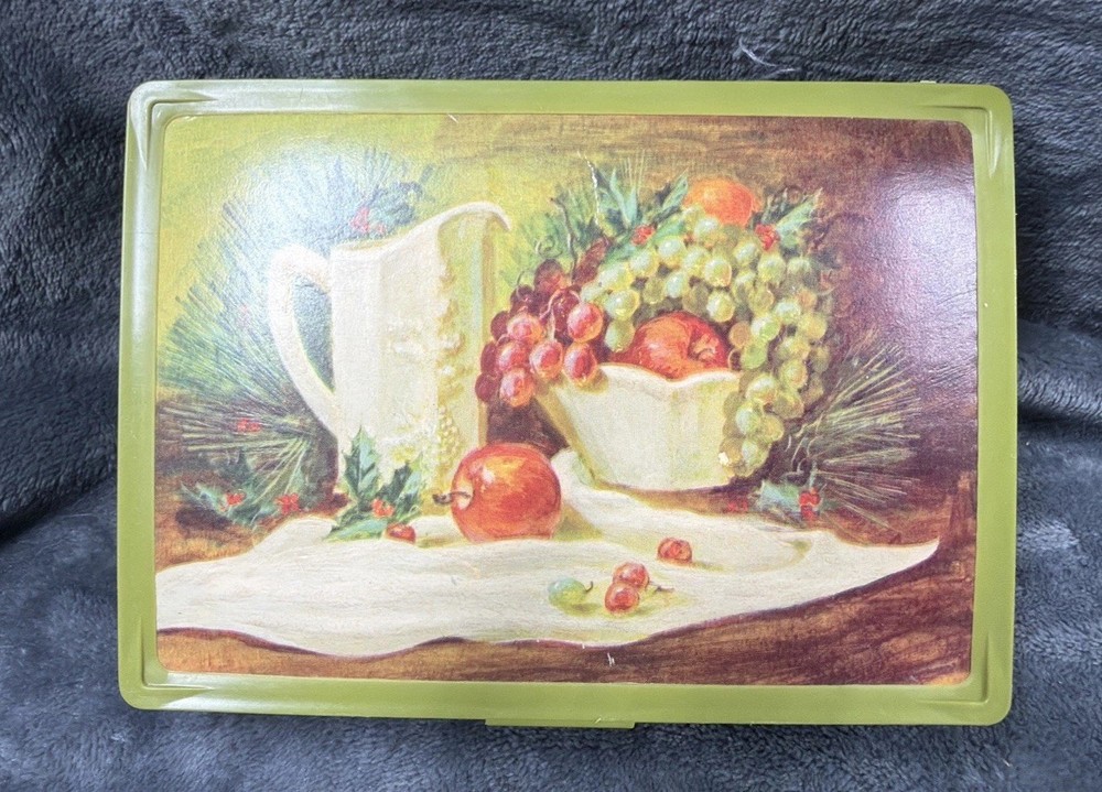 Vtg MCM Hallmark Cards 1970s Plastic Lidded Notes Box Fruit Decor, 10 Cards