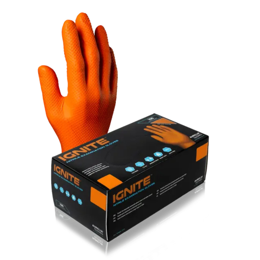 Aurelia Ignite Nitrile Orange PF Gloves, 100/Box, Large