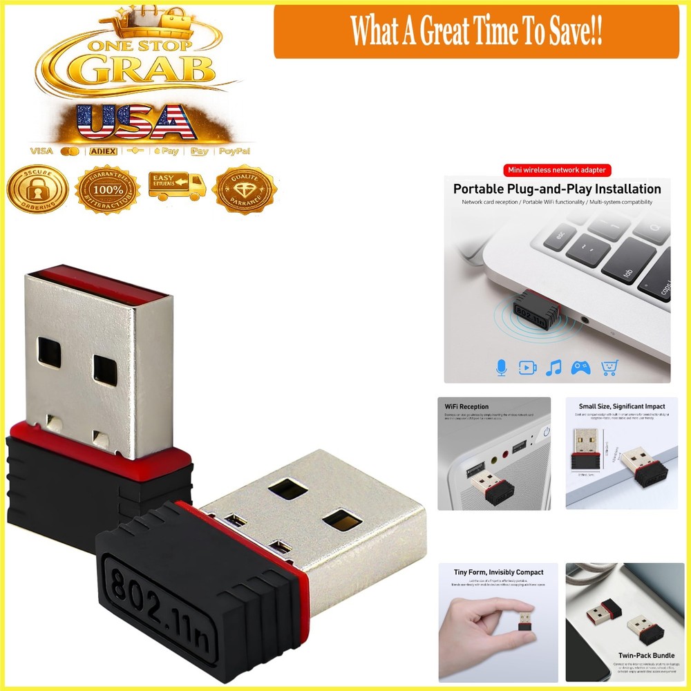 2 Pack WiFi USB Adapter 150Mbps Wireless N/g/b Plug & Play for Windows 10